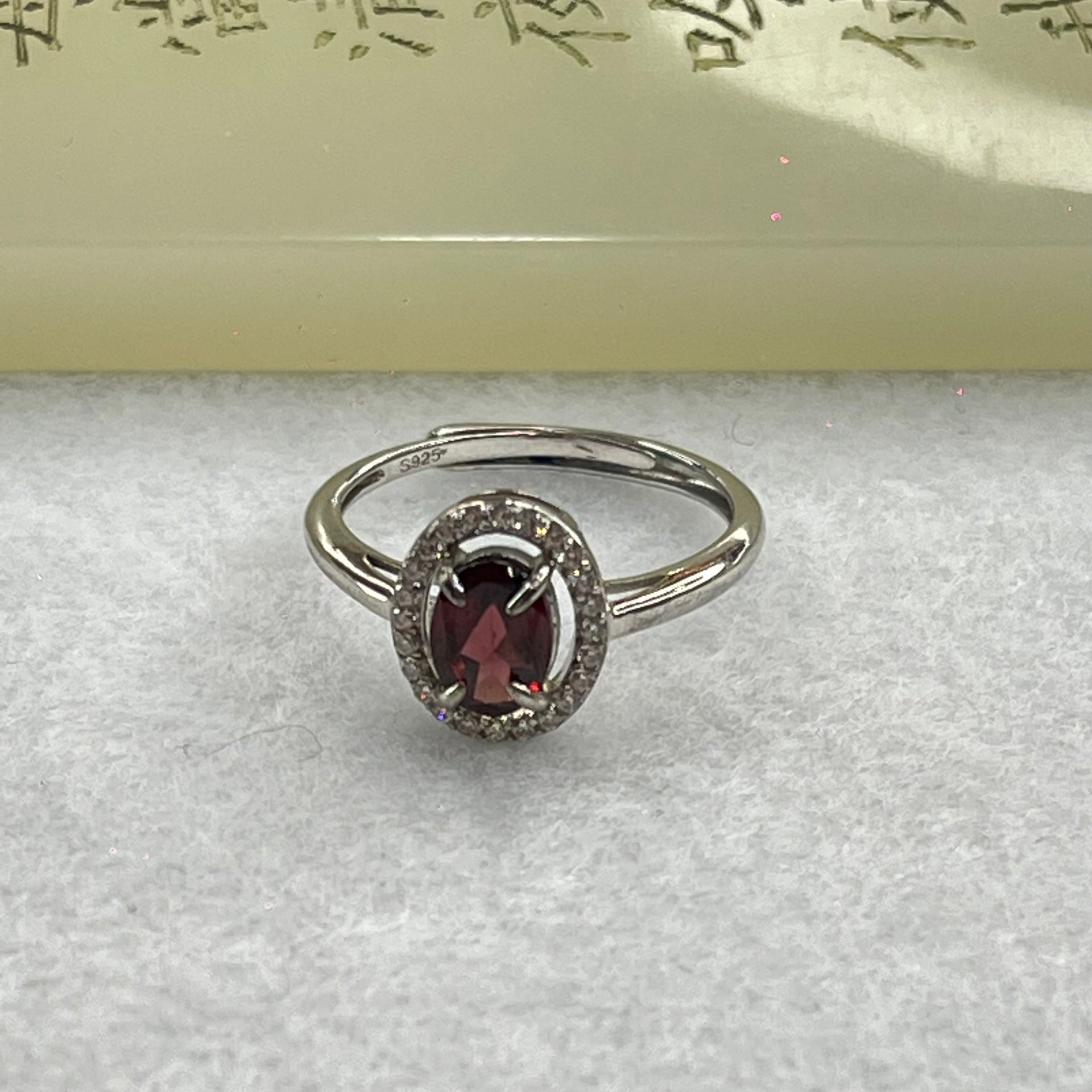 Red Cubic Zirconia in 925 Sliver Ring (Adjustable Size) 1.80g 7.7 by 6.6 by 4.0mm - Huangs Jadeite and Jewelry Pte Ltd
