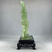 Natural Green Serpentine Phoenix Birds on Tree with Wooden Stand Display 366.6g 139.0 by 198.0 by 75.0mm - Huangs Jadeite and Jewelry Pte Ltd