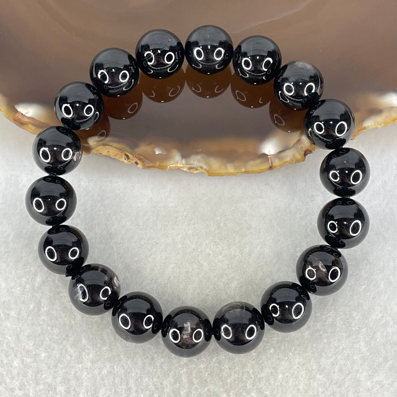 Good Grade Natural Hypersthene Beads Bracelet 50.64g 18cm 11.7mm 18 Beads - Huangs Jadeite and Jewelry Pte Ltd