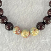 Natural Blood Rosewood with Variscite Beads Bracelet 天然血檀寿山石手链 8.27g 15cm 8.7mm 3 Beads 8.5mm 18 Beads - Huangs Jadeite and Jewelry Pte Ltd