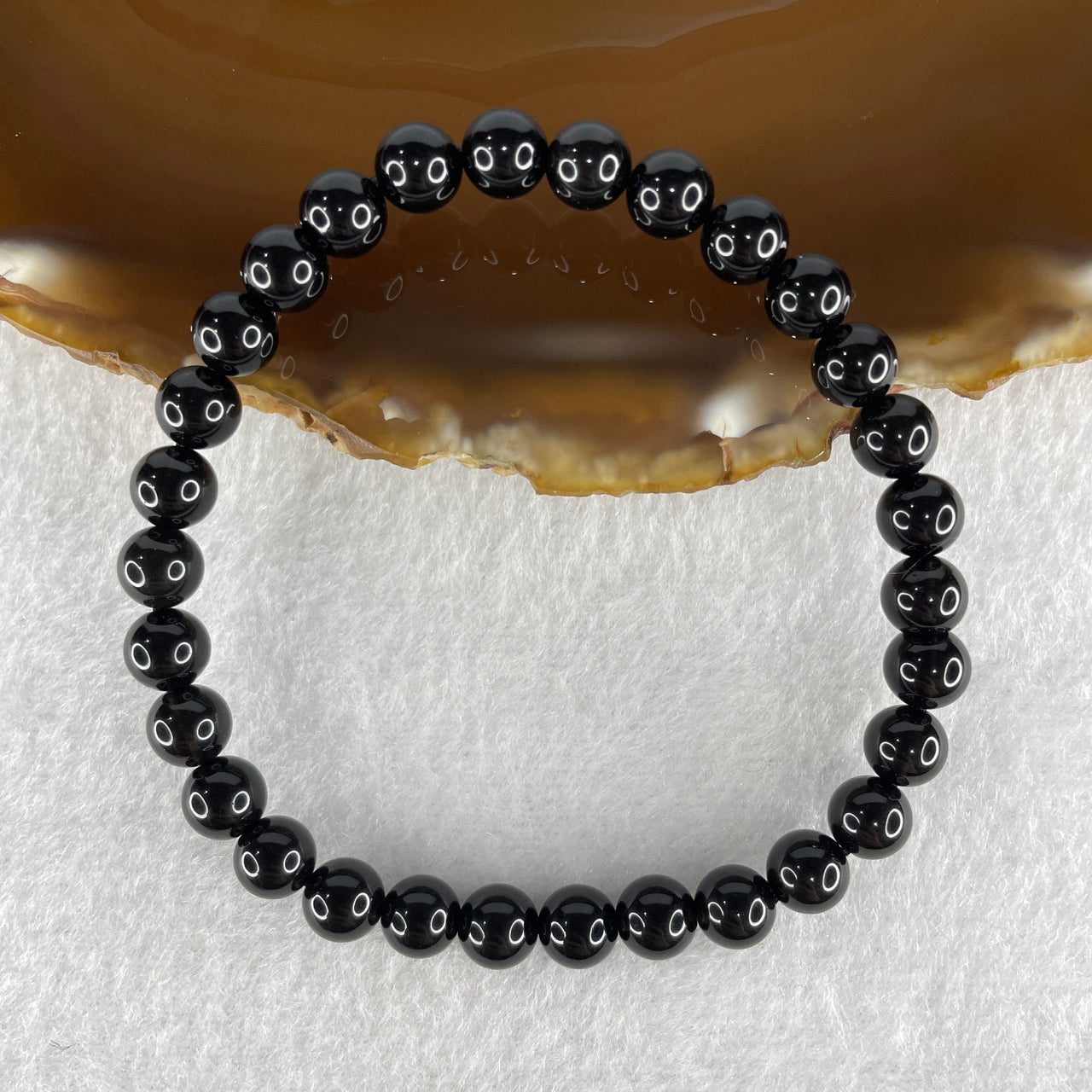 Natural Black Moldavite Meteorite Crystal Beads Bracelet 10.03g 16cm 6.6mm 30 Beads