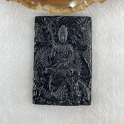 Type A Opaque to Partial Translucent Black Omphacite Jadeite Guan Yin with Dragon and Phoenix Pendant 34.30g 63.1 by 41.4 by 8.0mm - Huangs Jadeite and Jewelry Pte Ltd