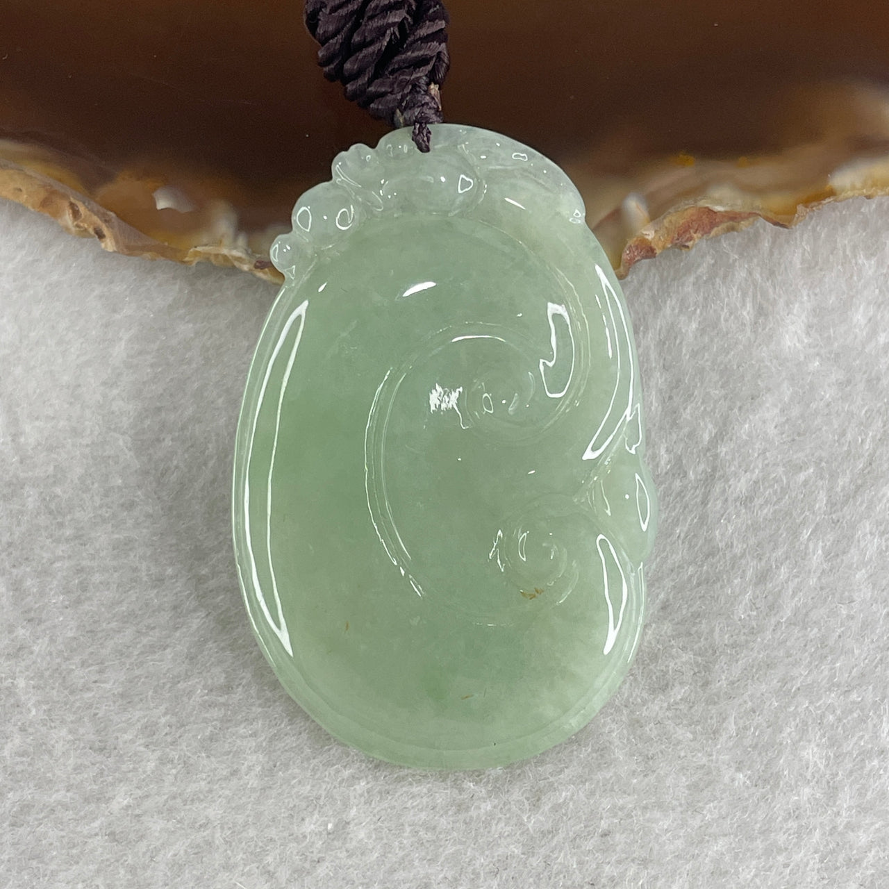 Natural Type A Light Green Jadeite Dragon Head on Ruyi Pendant 12.10g 47.0 by 31.2 by 3.6mm - Huangs Jadeite and Jewelry Pte Ltd