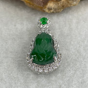 Natural Type A Omphacite Spicy Green Jadeite Hulu Pendant in S925 Silver | (2.90g | 14.2 x 9.5 x 3.0mm | Health, Abundance & Negative Energy Absorber, Feng Shui Prosperity & Longevity Pendant) - Huangs Jadeite and Jewelry Pte Ltd
