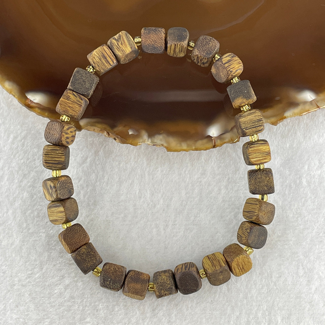 Natural Agarwood Square Beads Bracelet 6.74g 19cm 7.8mm 26 Beads