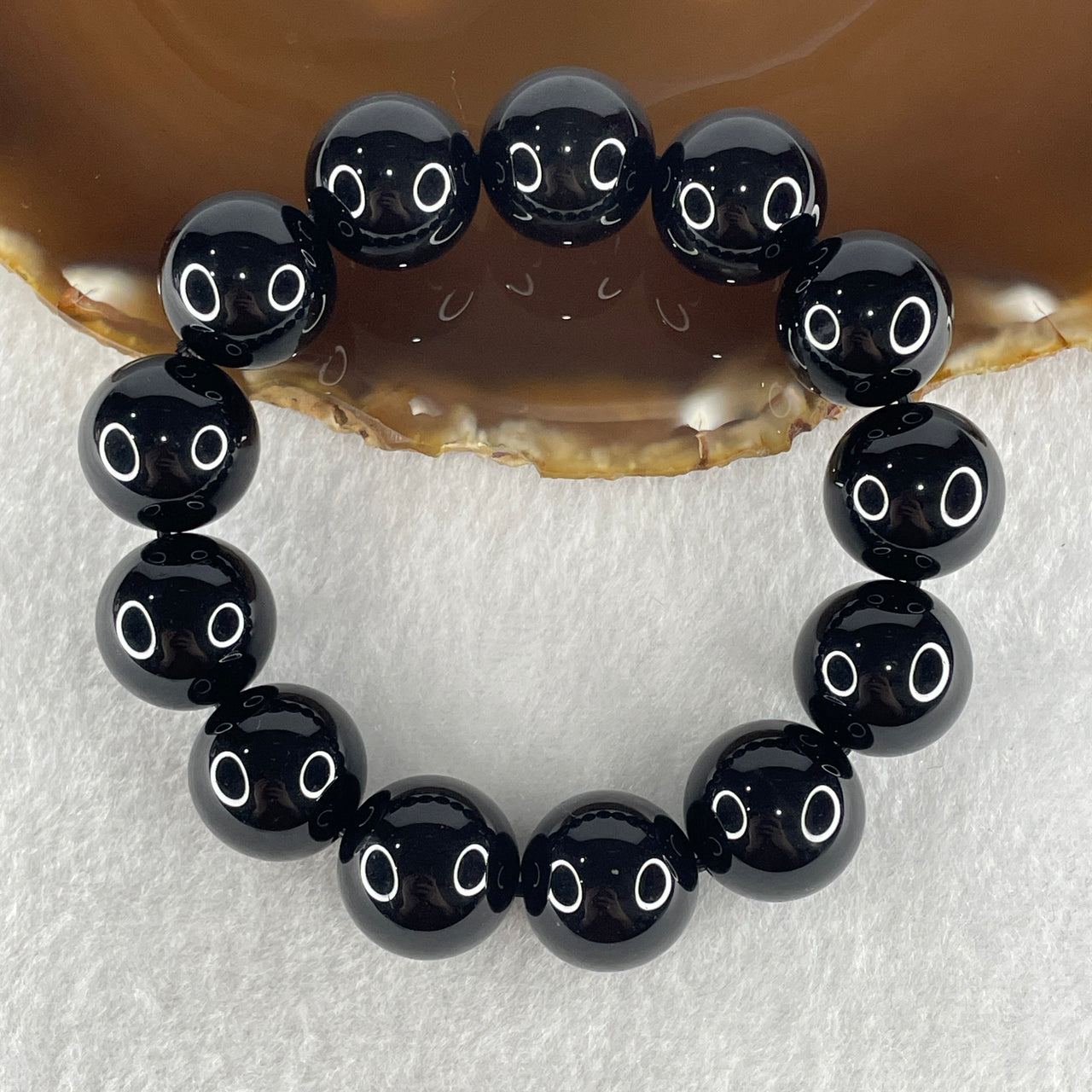 Natural Black Moldavite Meteorite Crystal Beads Bracelet 67.46g 16cm 16.4mm 13 Beads