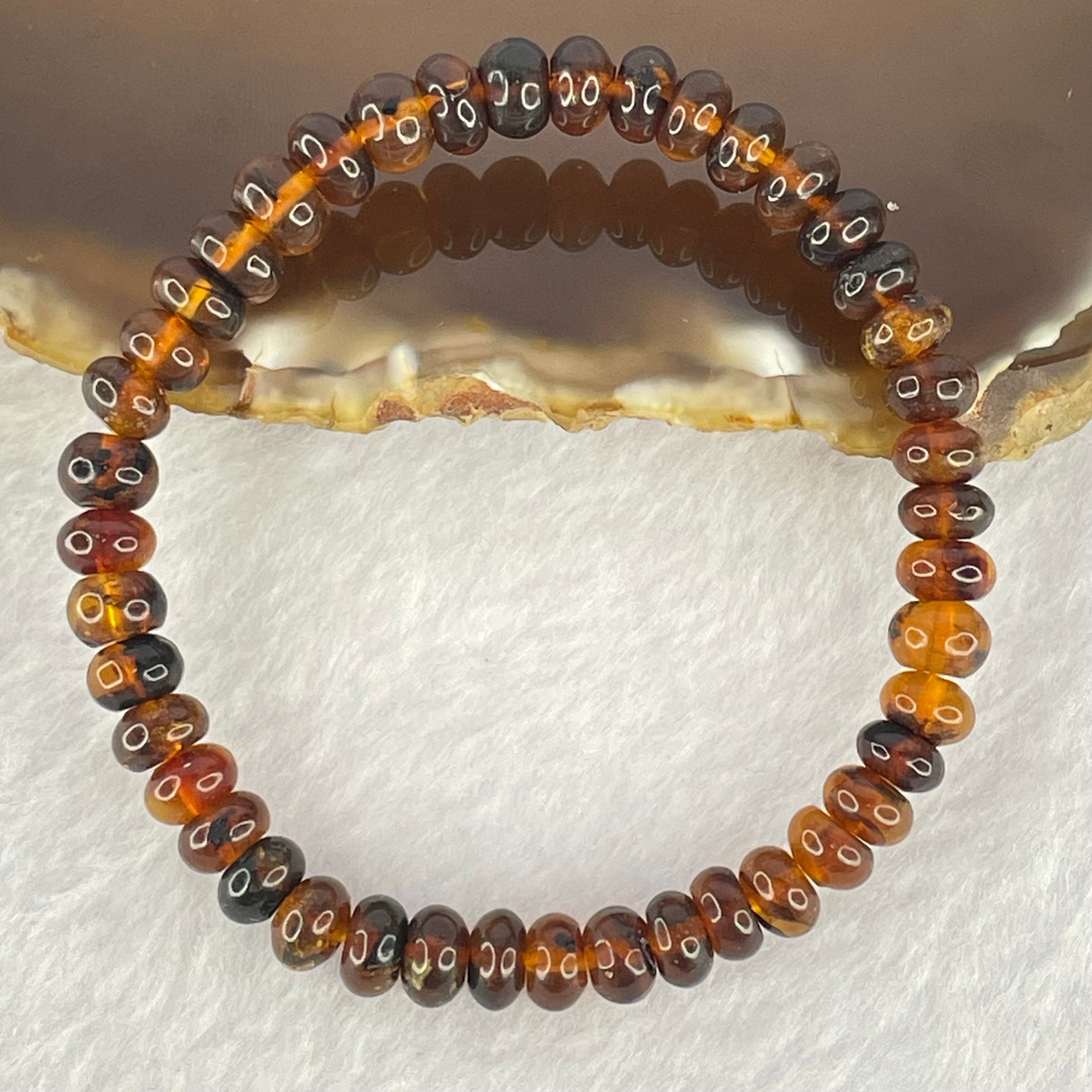 Natural Dark Brownish Yellow Medicine Amber Beads Bracelet 天然抚顺药珀手链 4.29g 14.5cm 6.5mm 43 Beads - Huangs Jadeite and Jewelry Pte Ltd