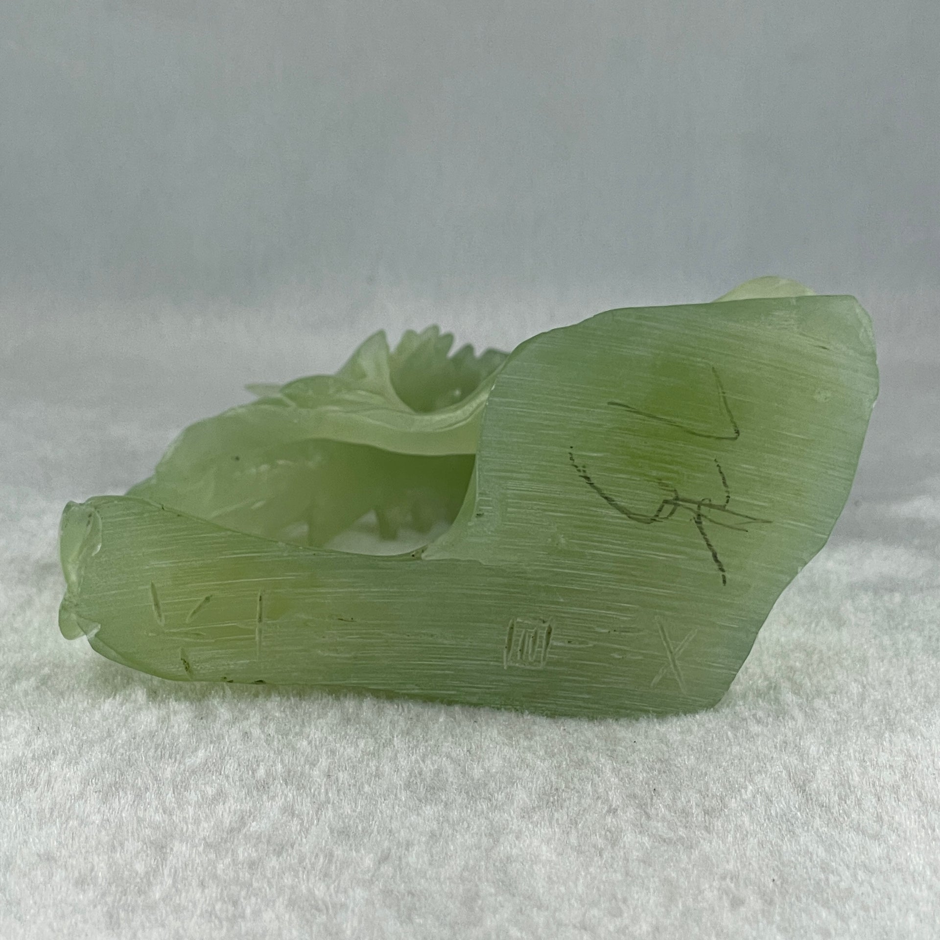Natural Green Serpentine Phoenix Birds on Tree with Wooden Stand Display 366.6g 139.0 by 198.0 by 75.0mm - Huangs Jadeite and Jewelry Pte Ltd