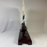 Natural Type A Light Green Light Lavender with Dark Green Patches Jadeite 8 Prosperity Horses with Wooden Stand Display 9,352.7g 275.0 by 100.0 by 360.0mm - Huangs Jadeite and Jewelry Pte Ltd