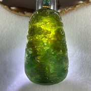 Grand Master Type Green with Brownish Yellow Jadeite Shan Shui with Gui Ren Pendant 112.63g 80.3 by 46.8 by 13.0mm - Huangs Jadeite and Jewelry Pte Ltd