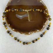 Natural Yellow Tiger's Eye Beads with Charm Necklace 38.22g 44cm 6.5 by 10.5mm 37Beads - Huangs Jadeite and Jewelry Pte Ltd