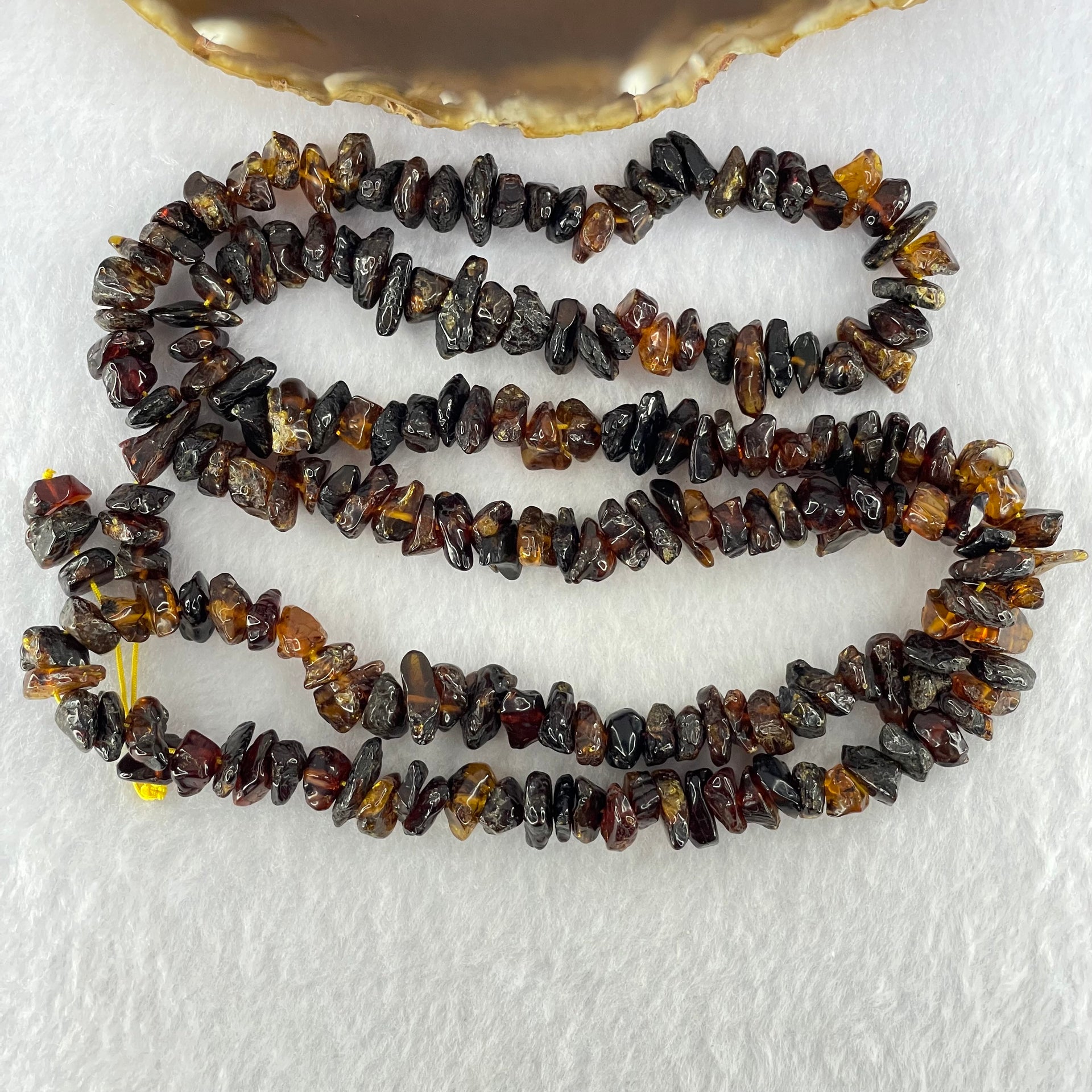 Natural Blood and Yellow Amber Beads Irregular Bracelet 39.81g 80cm 14.4 by 8.3 by 4.4mm to 7.8 by 7.7 by 4.9mm 95pcs - Huangs Jadeite and Jewelry Pte Ltd