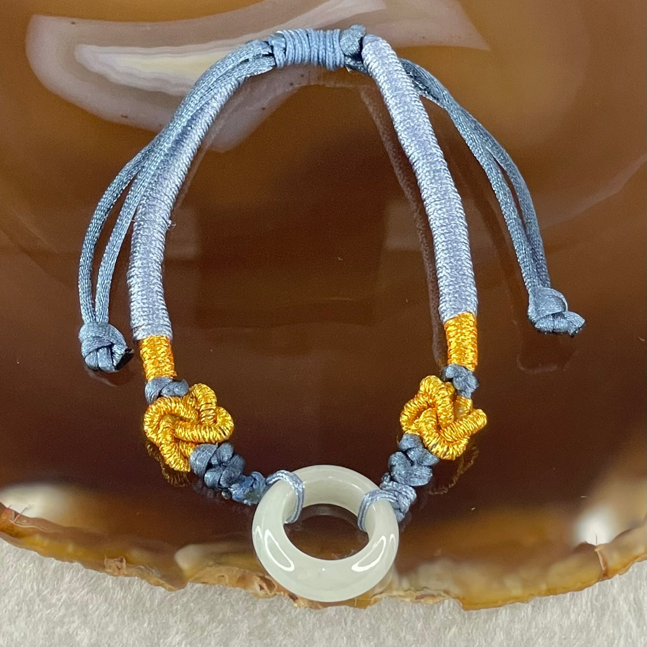 Type A Faint Lavender Jadeite Ping An Kou String Bracelet 2.79g 14.9 by 6.3mm - Huangs Jadeite and Jewelry Pte Ltd