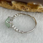 Natural Type A Semi Icy Faint Green Jadeite Round Shape Cabouchon with Cubic Zirconia in S925 Silver Ring (Adjustable Size) 1.44g 7.9 by 4.5mm - Huangs Jadeite and Jewelry Pte Ltd