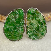 Antique Natural Type A Oldmine Spicy Green Jadeite Ruyi and Coin With S925 Sliver Earrings 10.16g 29.0 by 17.8 by 1.0mm - Huangs Jadeite and Jewelry Pte Ltd