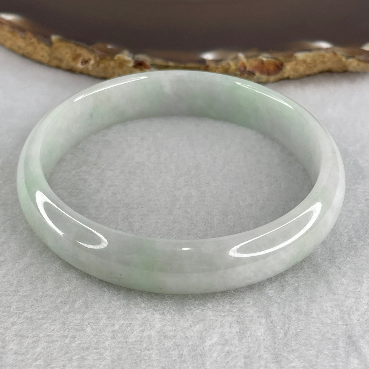 59.7mm Genuine Type A Jadeite Bangle - Large Size Faint Green Lavender Natural Jadeite Jewelry - 45.01g Wide Untreated Jade Bracelet for Women 12.6x7.2mm Wide (Slight Internal Lines)