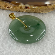 Type A Natural Semi Icy Green with Green Piao Hua Jadeite Ping An Kou Pendant with 18K Yellow Gold Clap 10.67g 30.5 by 5.2mm - Huangs Jadeite and Jewelry Pte Ltd