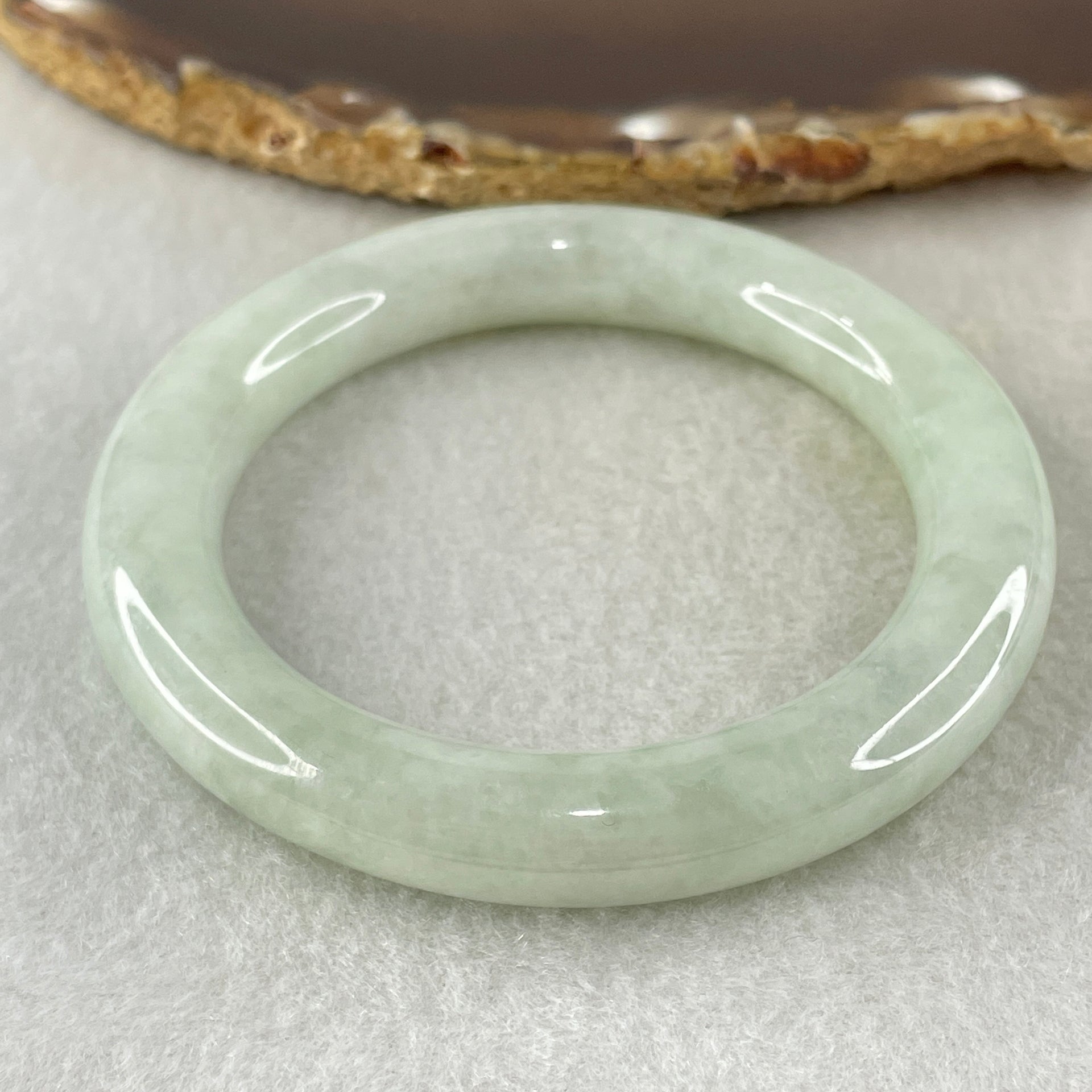 Type A Light Green Jadeite Bangle Internal Diameter 53.2mm 55.483g 10.1 by 10.4mm (Close to Perfect) - Huangs Jadeite and Jewelry Pte Ltd
