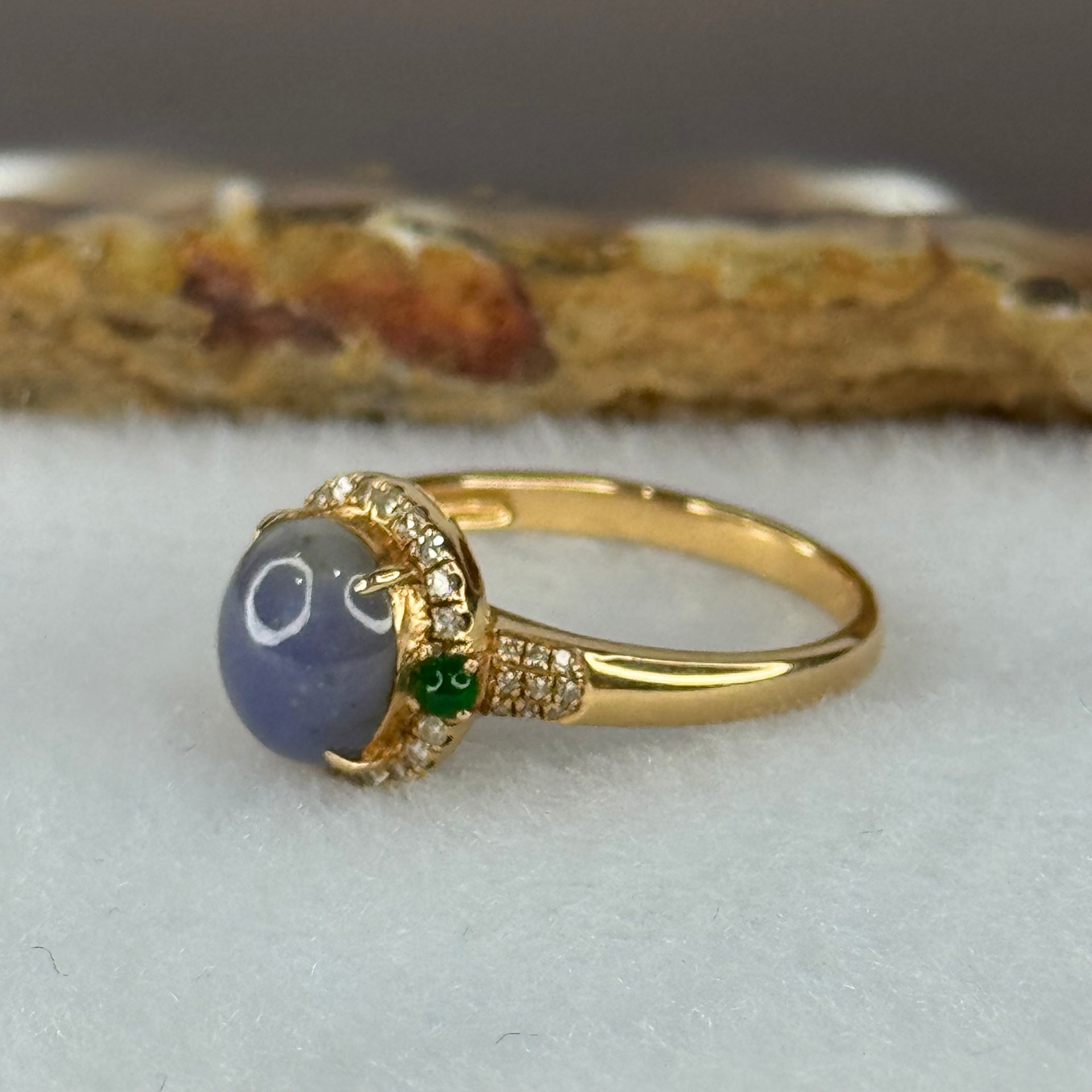 Certified Rare Type A Deep Intense Lavender Jade Jadeite  8.4 by 7.5 by 8.2mm with Diamonds and Jadeite 18K Rose Gold Ring HK14 US6.5 Inner Diameter 17.2mm 3.30g - Huangs Jadeite and Jewelry Pte Ltd
