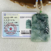 Type A Jelly Semi Icy Blueish Green Jadeite Shan Shui with Guiren Benefactor Pendant 34.79g 61.2 by 41.1 by 5.5mm - Huangs Jadeite and Jewelry Pte Ltd