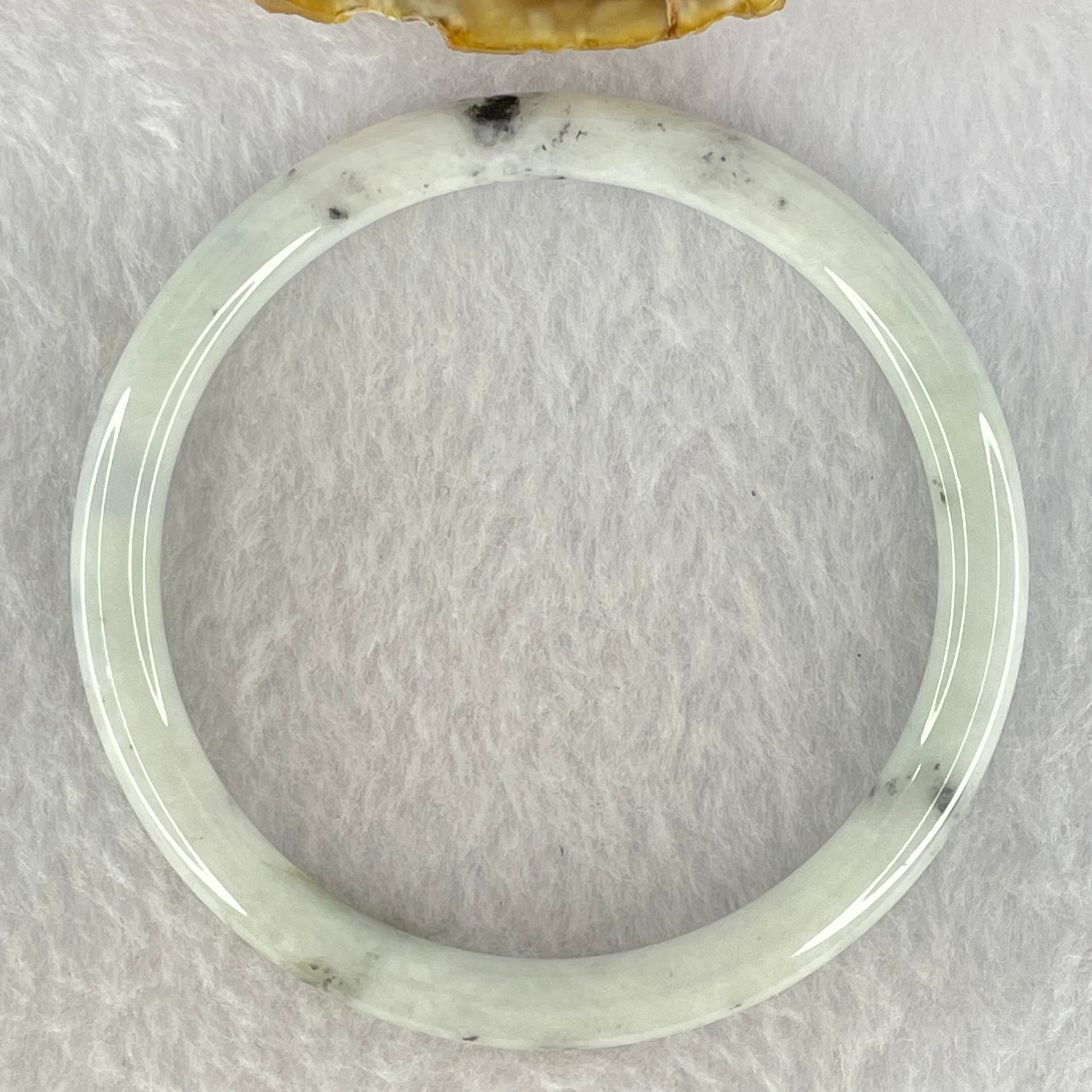 Type A Faint Lavender with Moss Green and Grey Patches Jadeite Bangle Internal Diameter 59.7mm 23.90g 6.8 by 6.8mm (External Lines) - Huangs Jadeite and Jewelry Pte Ltd