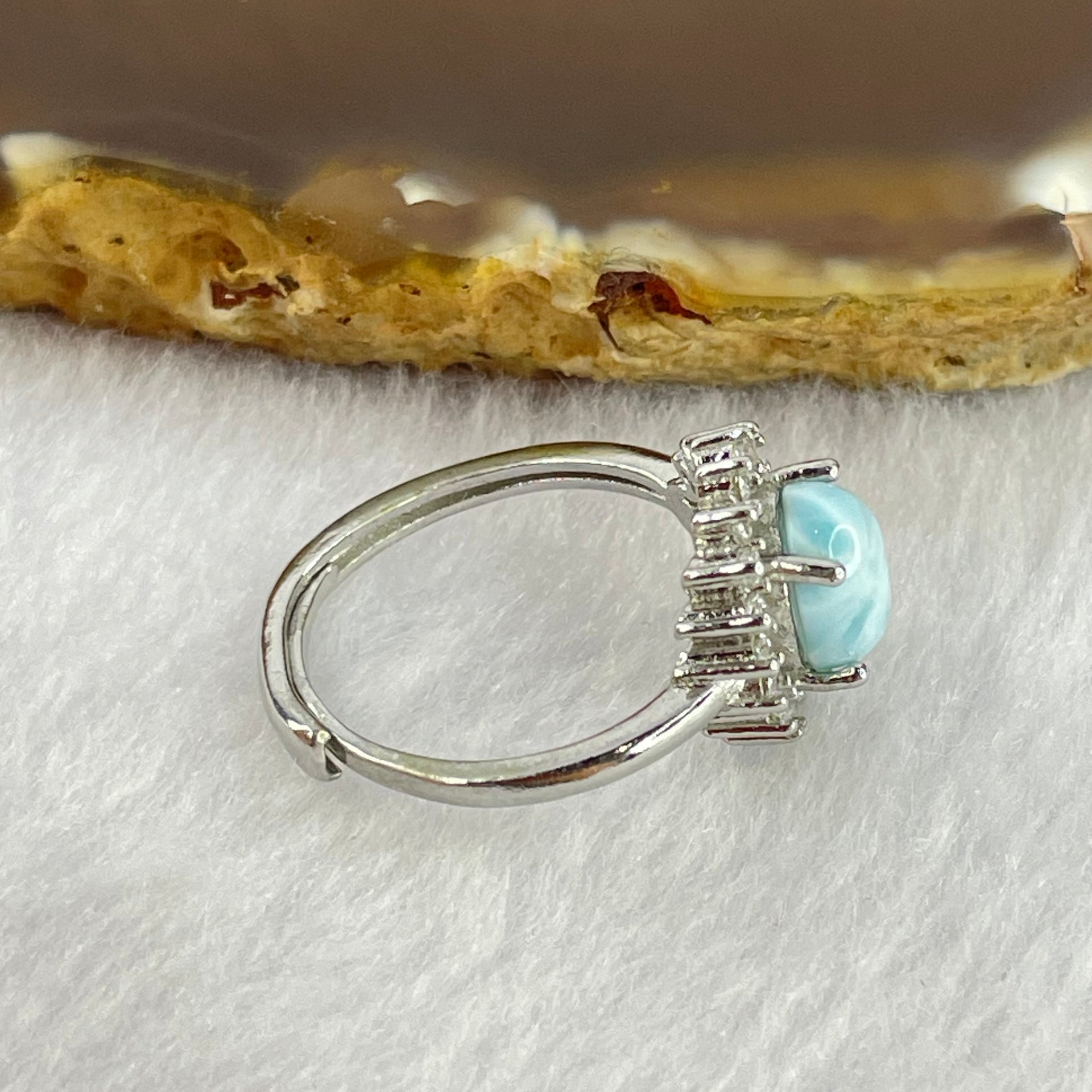 Natural Larimar in S925 Sliver Ring 2.42g 7.9 by 5.8 by 4.1mm - Huangs Jadeite and Jewelry Pte Ltd