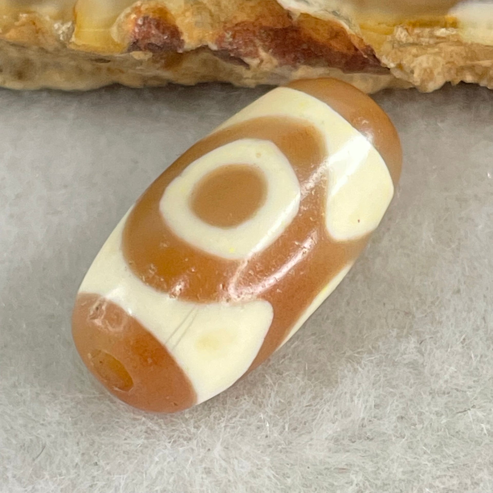 Natural Powerful Tibetan Old Oily Agate 3 Eyes Dzi Bead Heavenly Master (Tian Zhu) 三眼天诛 2.90g 19.5 by 10.2mm - Huangs Jadeite and Jewelry Pte Ltd