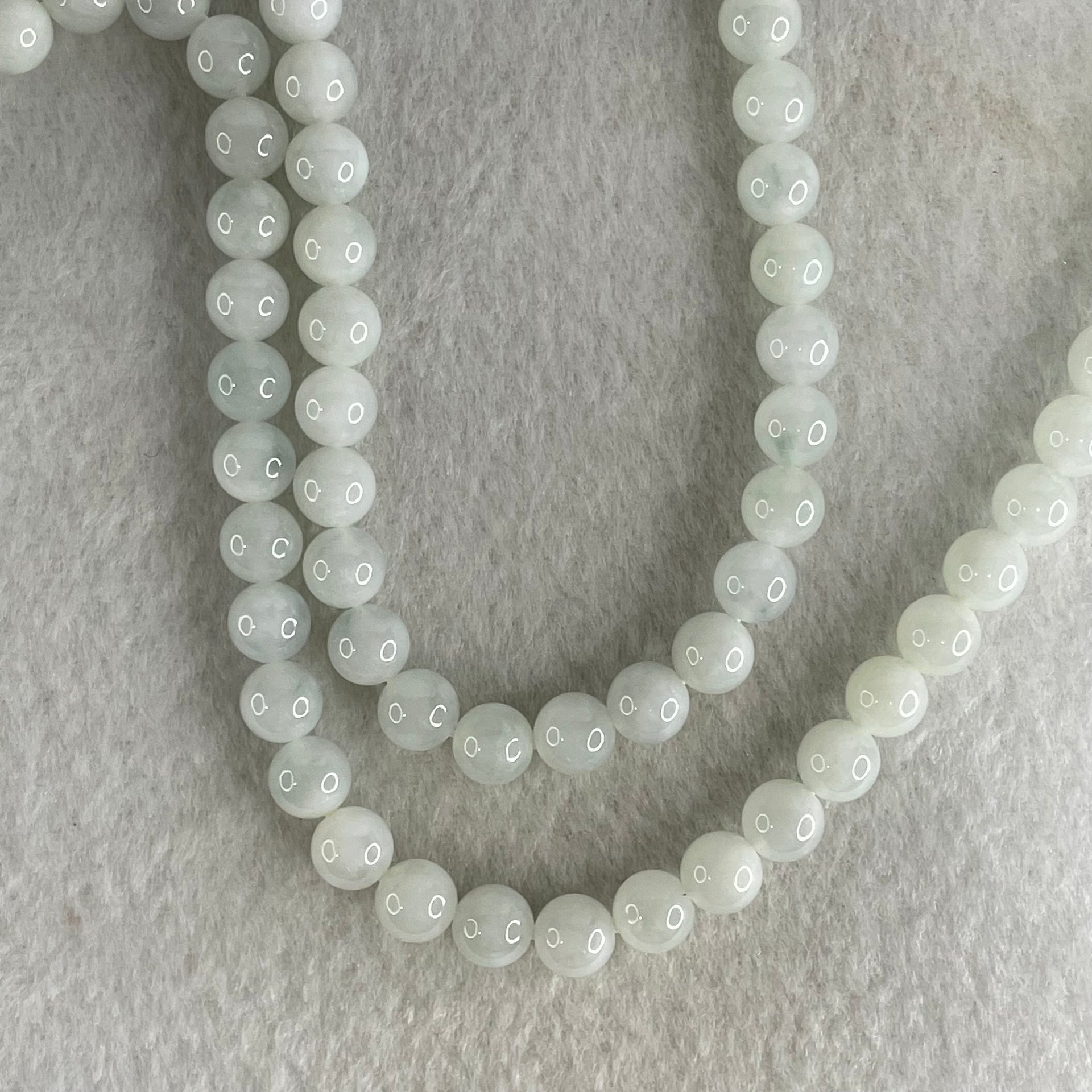 Type A White to Faint Blue Jadeite Beads Necklace 60.62g 66cm 7.0mm 98 Beads - Huangs Jadeite and Jewelry Pte Ltd