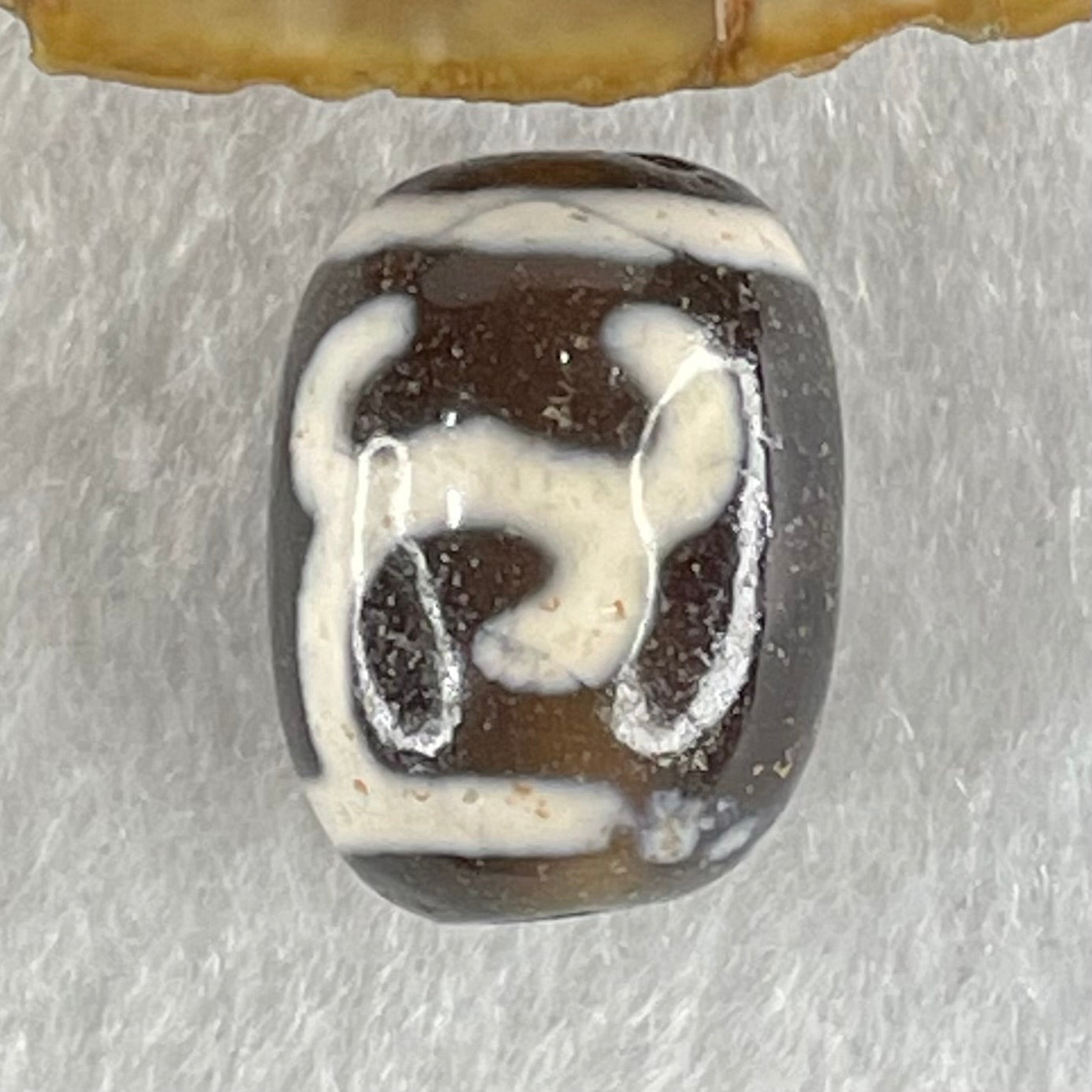 Natural Powerful Tibetan Old Oily Brown Yellowish White Agate Green Tara Dzi Bead Heavenly Master (Tian Zhu) 绿度母天珠 4.62g 17.5 by 13.3mm - Huangs Jadeite and Jewelry Pte Ltd