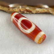 Natural Powerful Tibetan Old Oily Red White Agate One Eye Gold Metal Element Dzi Bead Heavenly Master (Tian Zhu) 一眼金天珠 9.71g 37.8 by 12.9mm - Huangs Jadeite and Jewelry Pte Ltd