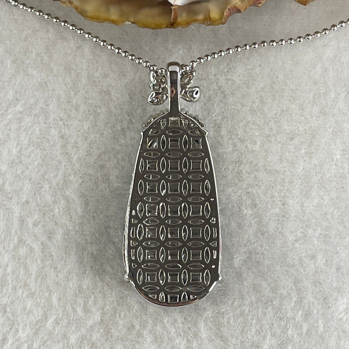 Natural Type A Blueish Green Jadeite Leaf Necklace in S925 Silver | (9.64g | 44cm S925 | 29.8 x 16.5 x 3.5mm | Career Success & Growth Anchor, Feng Shui Prosperity & Executive Charm Necklace) - Huangs Jadeite and Jewelry Pte Ltd