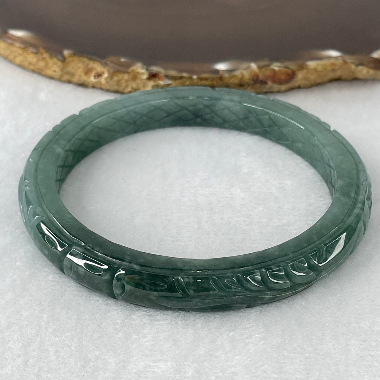 Certified Natural Type A Blueish-Green & Green Jadeite Carved Dragon Bangle | Majestic Round Court Silhouette | "Imperial Long" Sovereign Authority & Protection Bangle (46.78g 9.2x8.3mm | 62.5mm Internal Line)