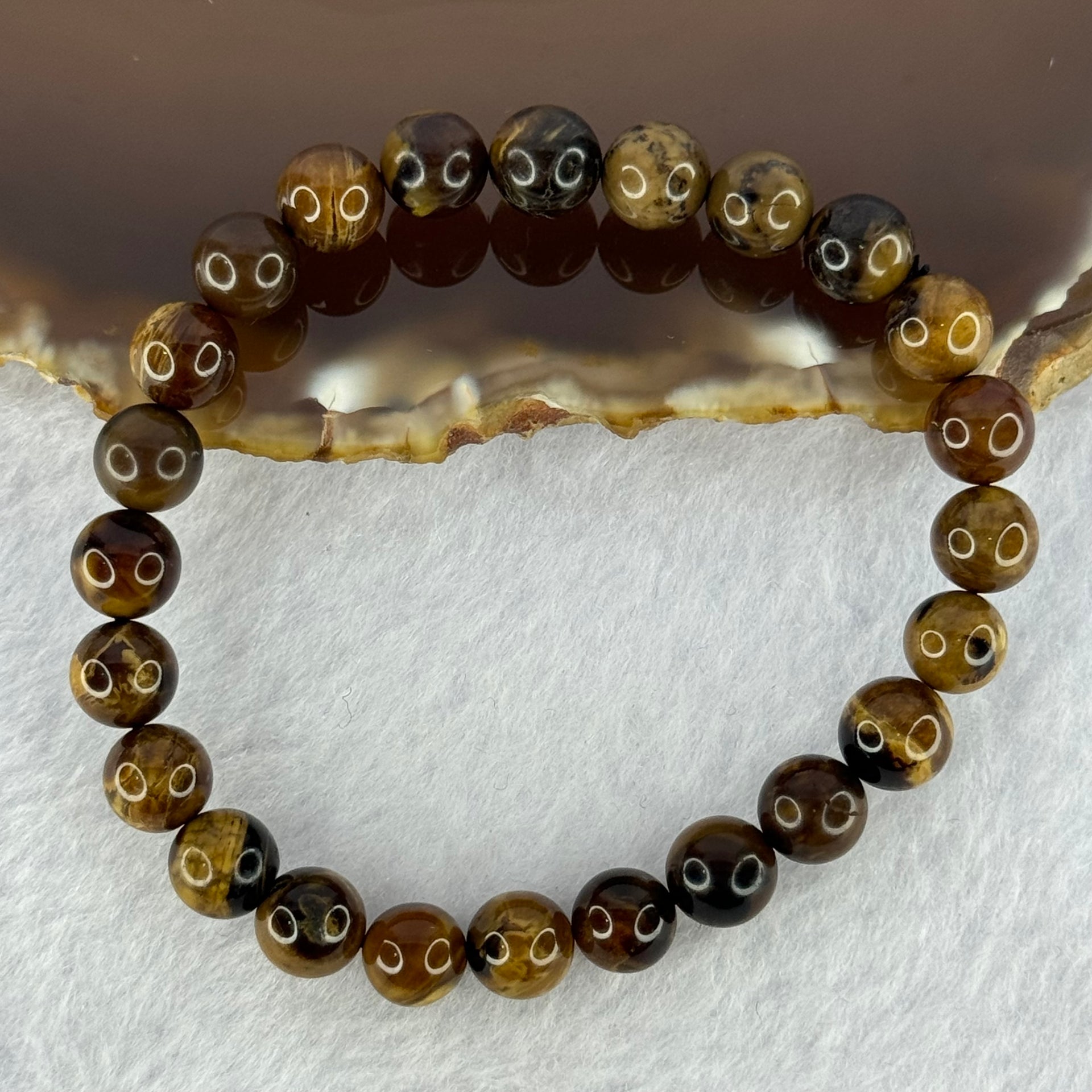 Natural Brown Amber Beads Bracelet 5.77g 7.9 15cm 7.9mm 24 Beads - Huangs Jadeite and Jewelry Pte Ltd