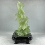 Natural Green Serpentine Double Phoenix with Bamboo Treen and Flower with Wooden Stand Display 1,096.7g 220.0 by 130.0 by 220.0mm - Huangs Jadeite and Jewelry Pte Ltd