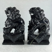 Black Pair of Fu Gou Display 3,541.2g Each about 75.0 by 100.0 by 172.0mm - Huangs Jadeite and Jewelry Pte Ltd