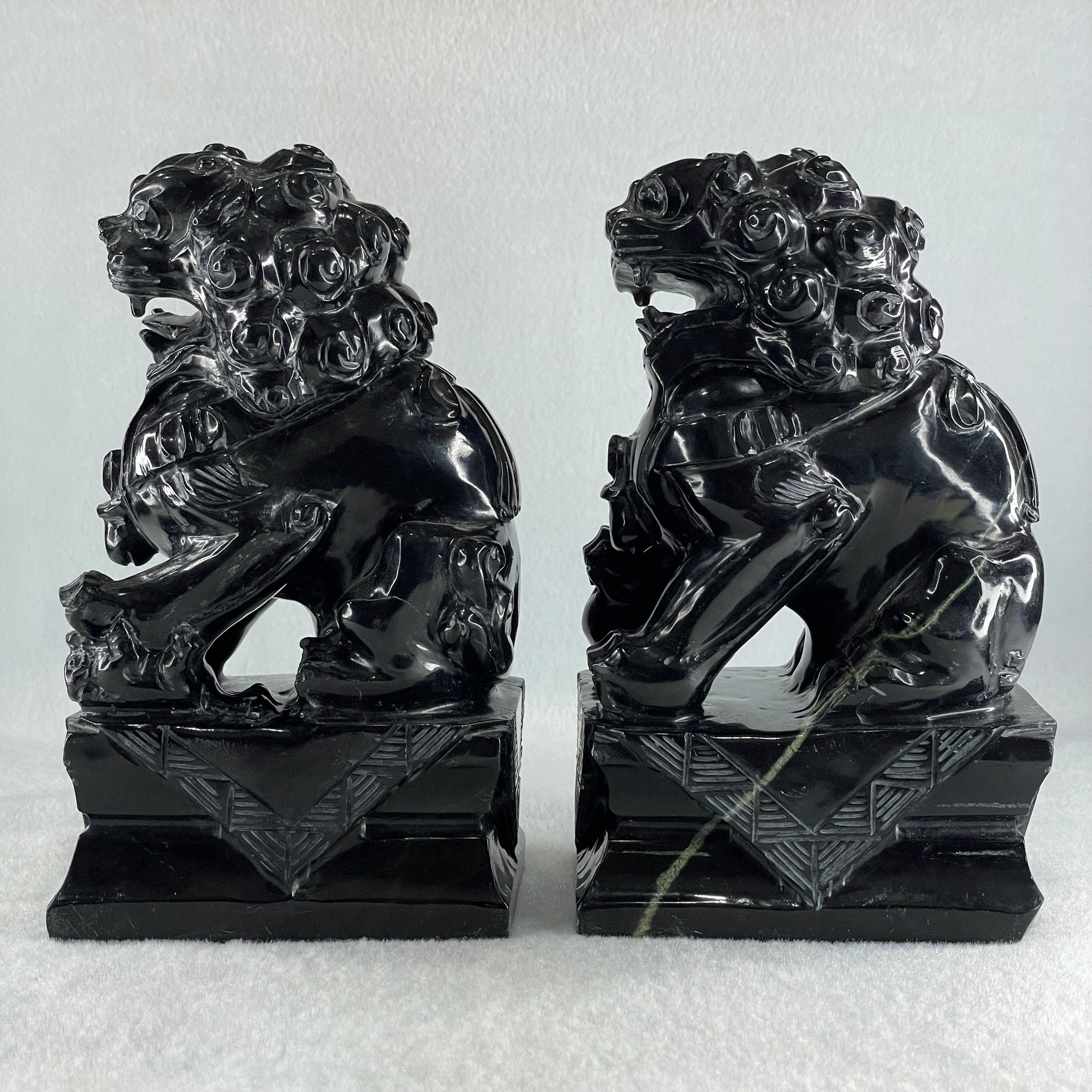 Black Pair of Fu Gou Display 3,541.2g Each about 75.0 by 100.0 by 172.0mm - Huangs Jadeite and Jewelry Pte Ltd