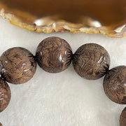 Natural Rosewood with Prosperity Flowers and Birds Beads Bracelet 64.48g 18cm 20.1mm 12 Beads - Huangs Jadeite and Jewelry Pte Ltd