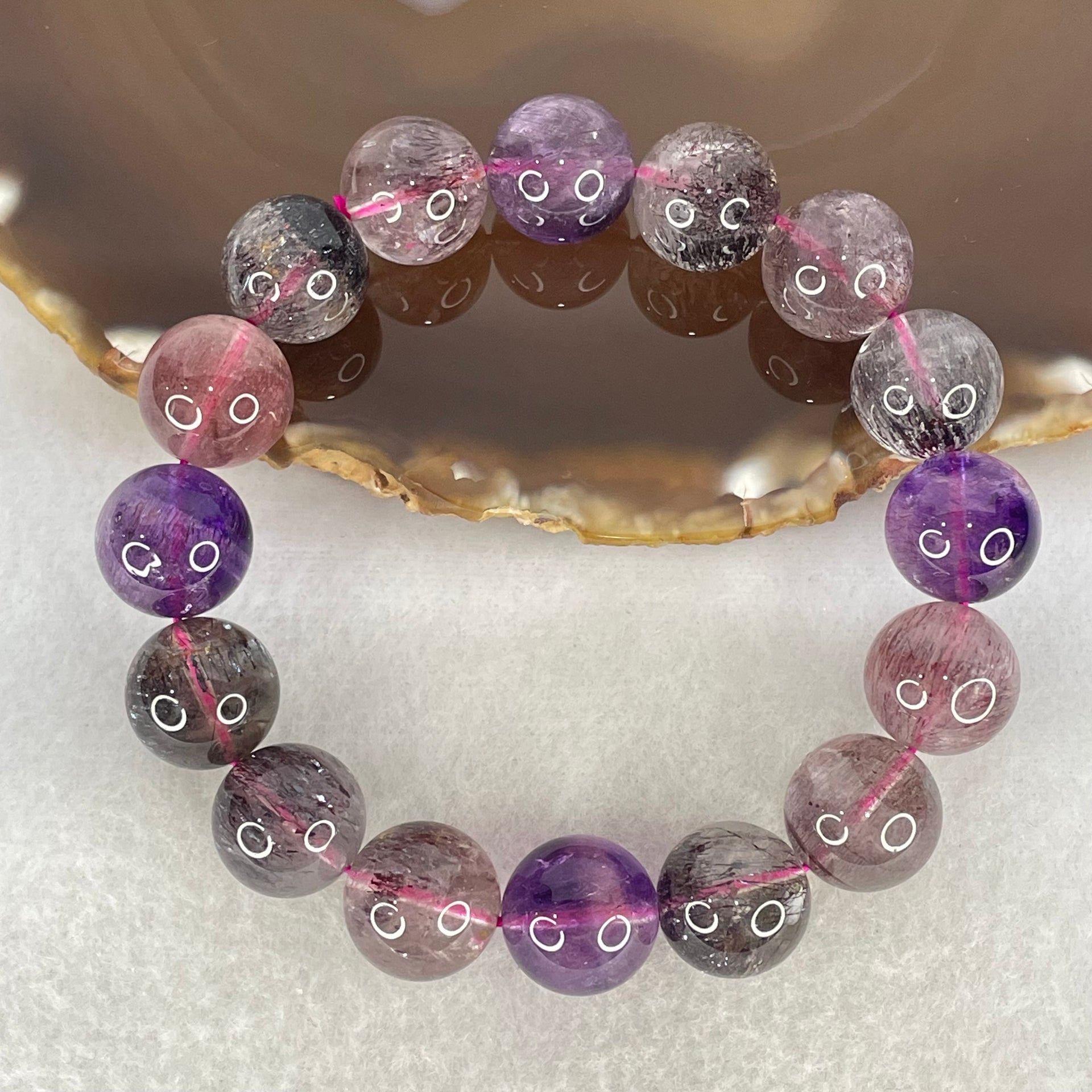 Good Grade Natural Blackcurrant Super 7 Beads Bracelet 57.98g 18.5cm 13.9mm 16 Beads - Huangs Jadeite and Jewelry Pte Ltd