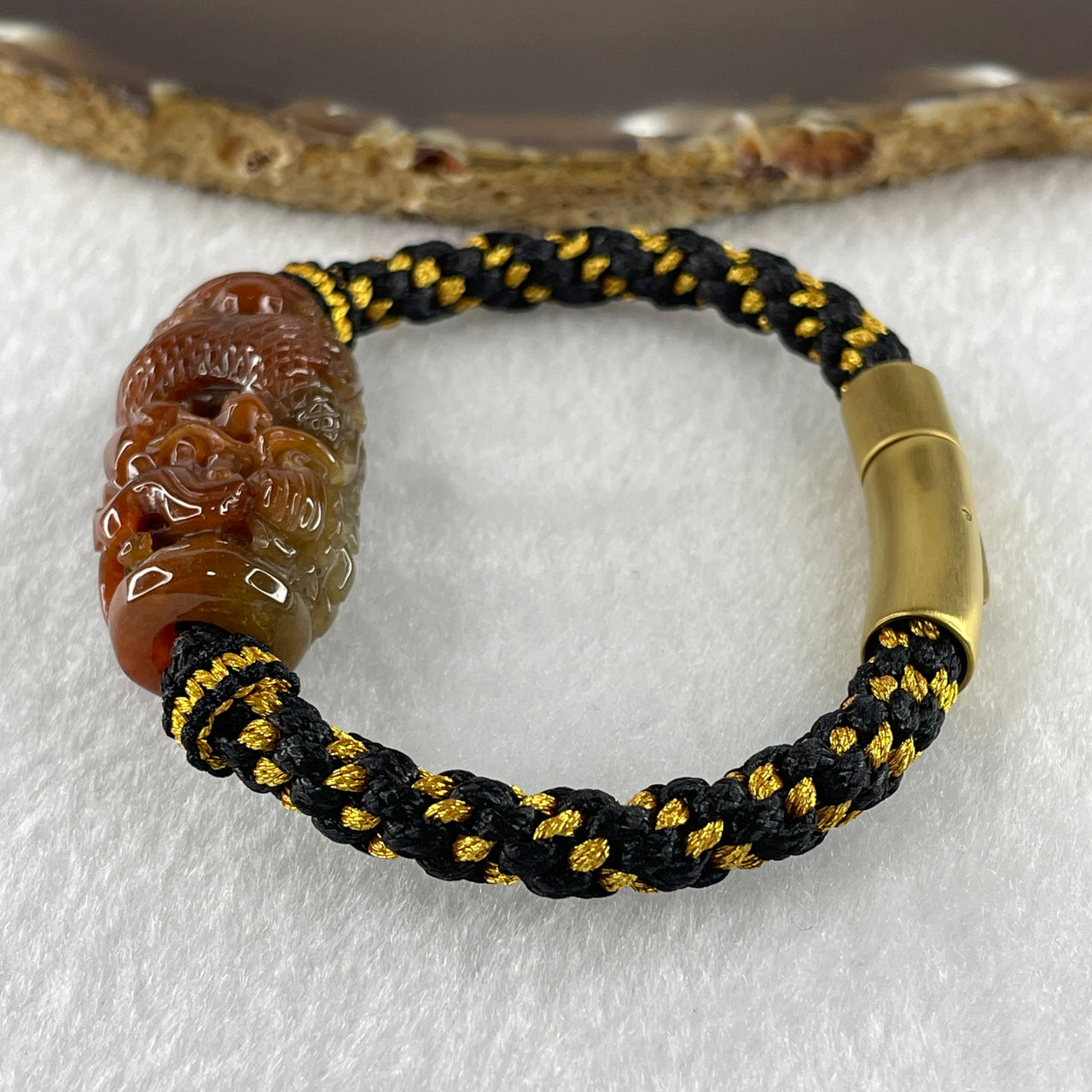 Natural Type A Red Jadeite Dragon Lulutong String Bracelet 31.74g 15cm 40.3 by 18.8 by 15.8mm