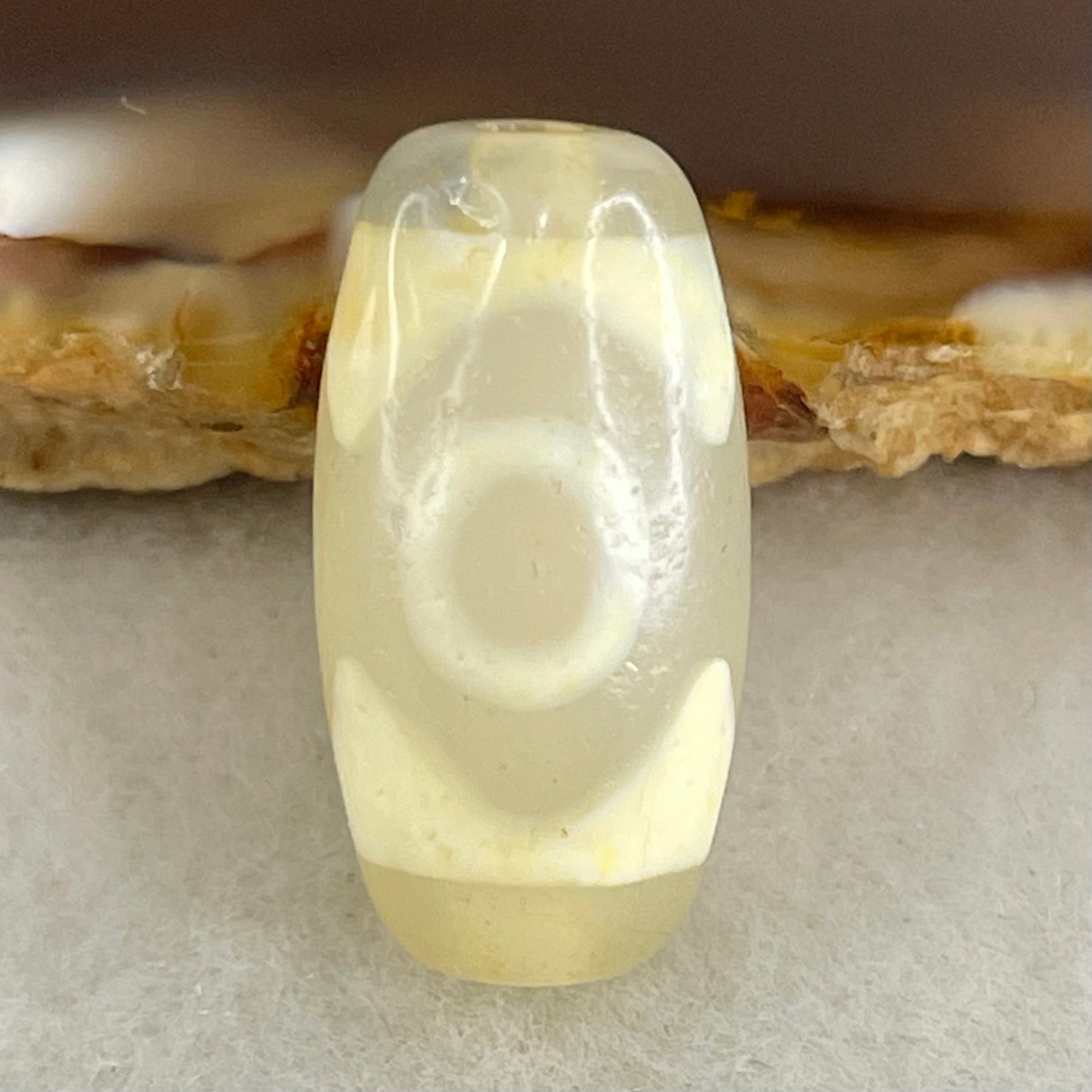 Natural Powerful Tibetan Old Oily Agate 3 Eyes Dzi Bead Heavenly Master (Tian Zhu) 三眼天诛 3.06g 20.1 by 10.3mm - Huangs Jadeite and Jewelry Pte Ltd