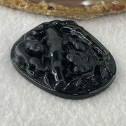 Type A Opaque to Partial Translucent Black Omphacite Jadeite Pixiu Pair with Bamboo Pendant 24.47g 53.7 by 43.2 by 8.4mm - Huangs Jadeite and Jewelry Pte Ltd