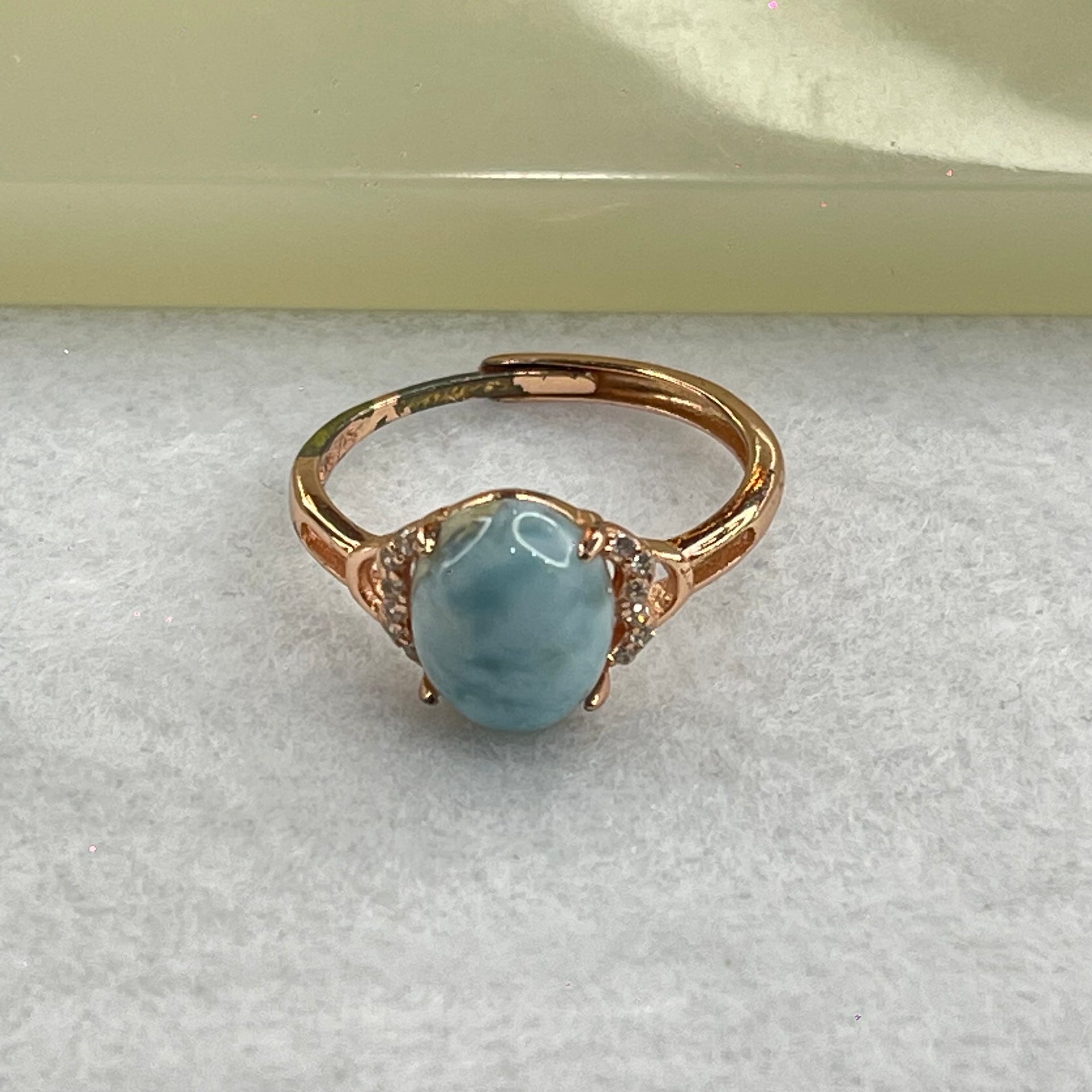 Natural Larimar in S925 Silver Rose Gold Color Ring (Adjustable Size) 1.82g 9.9 by 8.0 by 4.0mm - Huangs Jadeite and Jewelry Pte Ltd
