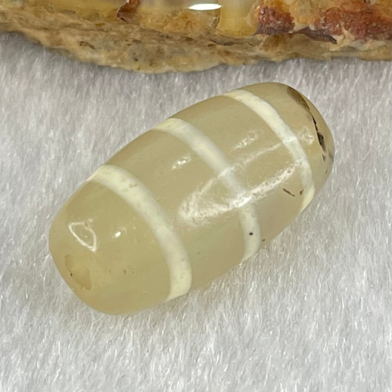 Natural Powerful Tibetan Old Oily Agate 3-Lines Dzi Bead Heavenly Master (Tian Zhu) 三行天诛 3.40g 19.9 by 10.5mm - Huangs Jadeite and Jewelry Pte Ltd