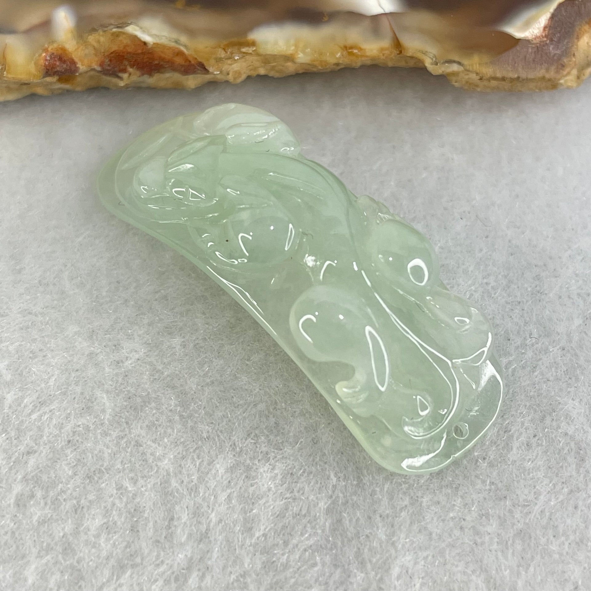 Type A Light Green Light Lavender Jadeite Pixiu Pendant or Shou Pai for Bracelet 6.15g 37.3 by 12.8 by 6.4mm - Huangs Jadeite and Jewelry Pte Ltd