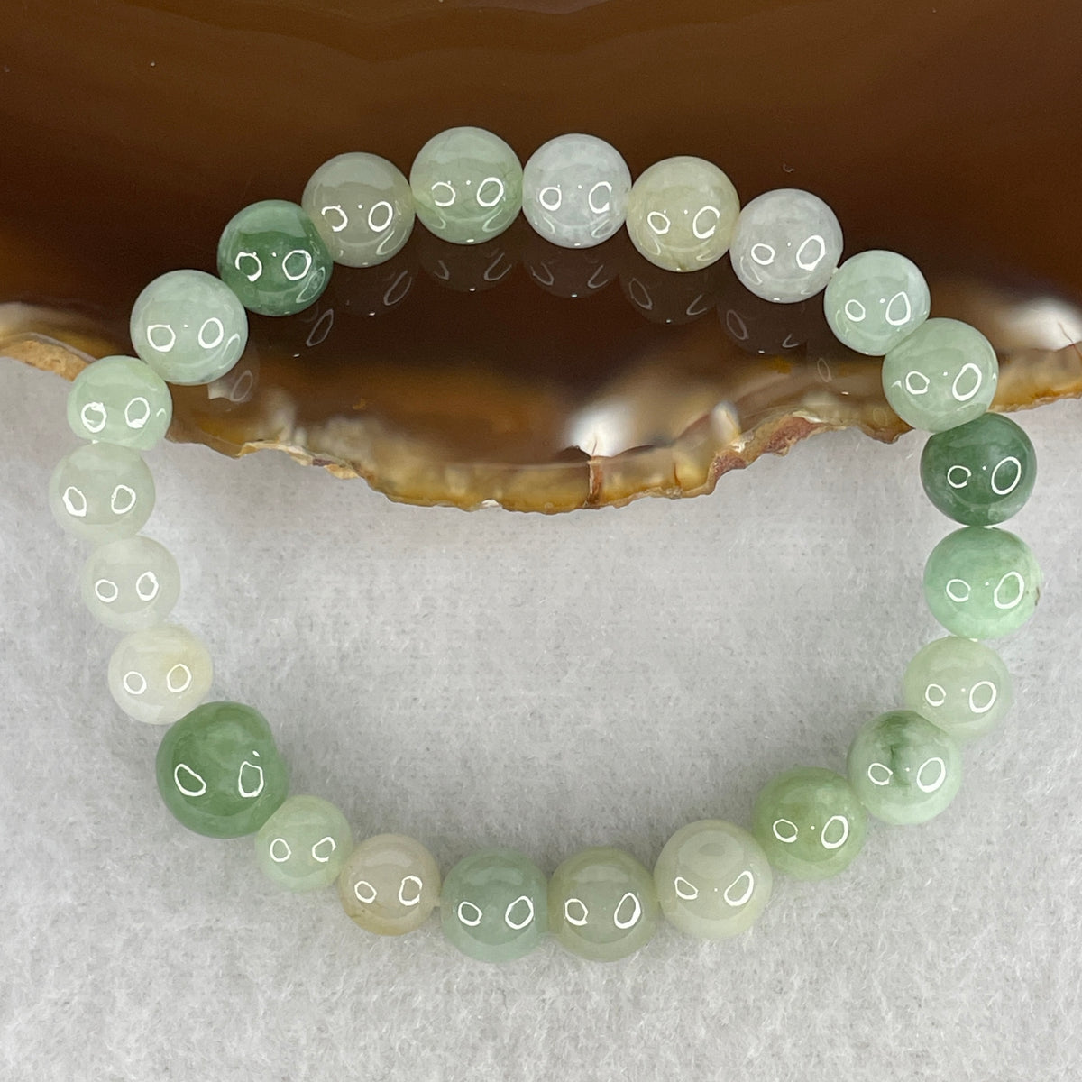 Natural Type A Jelly Light Green & Green Jadeite Beads Bracelet | 14.5cm  with 23 Beads 7.8mm + 9.3mm 1 Beads (17.88g | Heart Chakra Harmony & Abundance Shield)