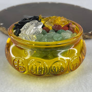 Yellow Liuli Wealth Pot with Five Element Crystal Fragment (Clear Quartz, Black Obsidian, Red Jasper, Citrine, Serpentine) Display Total Weight 336.49g 79.8 by 40.8mm - Huangs Jadeite and Jewelry Pte Ltd