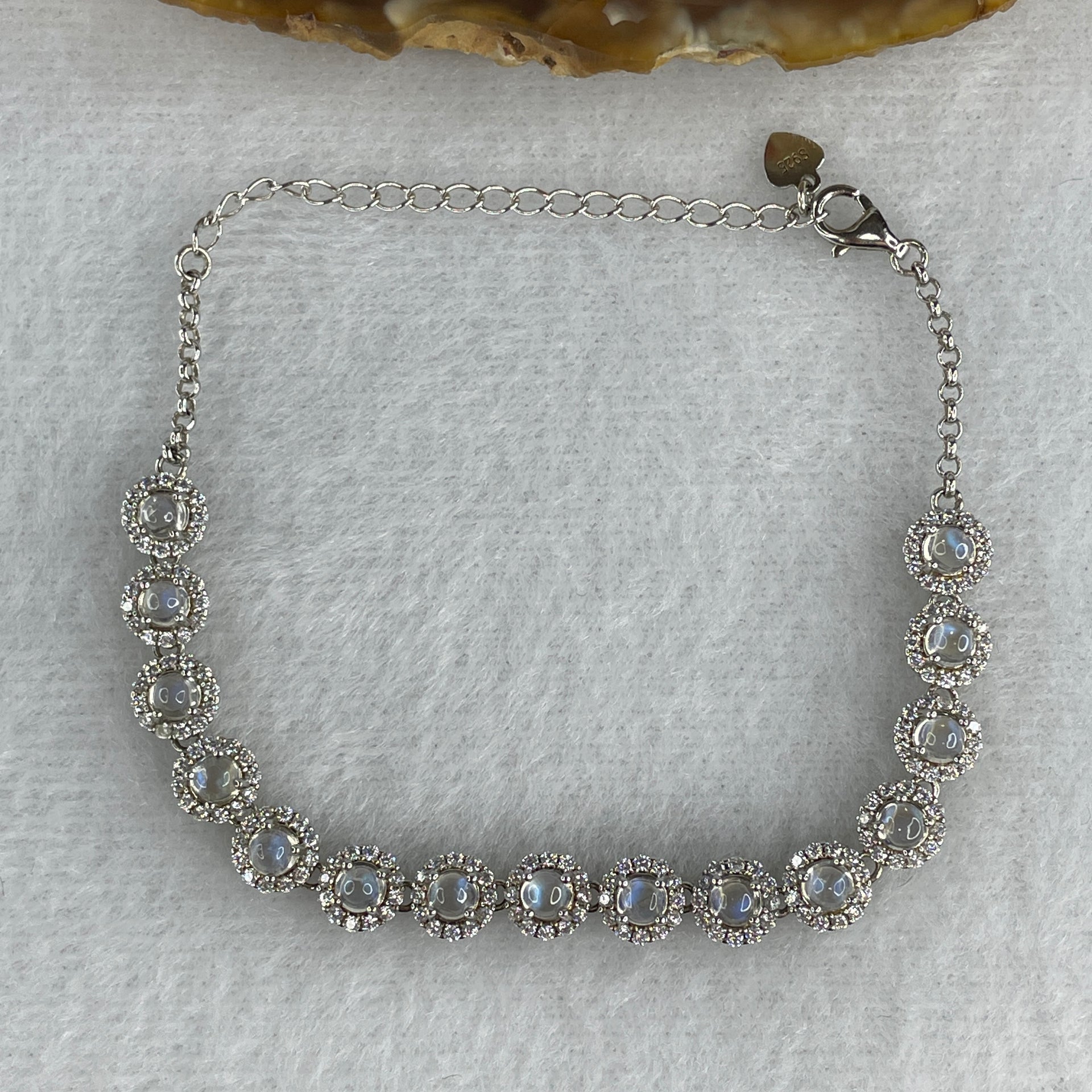 Natural Rainbow Moonstone Beads in S925 Sliver Bracelet 7.39g 13-17cm 3.0 by 2.5mm 15 Pcs - Huangs Jadeite and Jewelry Pte Ltd