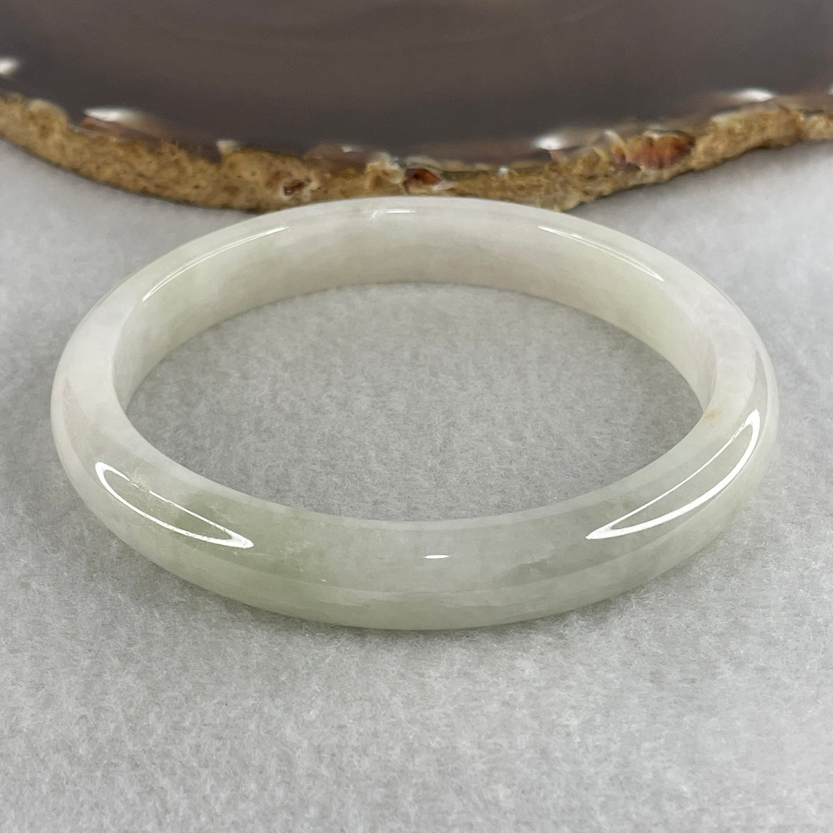 Certified Natural Type A Near White & Faint Green Jadeite Oval Bangle | 65.1mm Inner Diameter (48.42g 10.8x7.7mm | Internal Line, Slight External Rough | Pure Peace & Heart Harmony) - Huangs Jadeite and Jewelry Pte Ltd