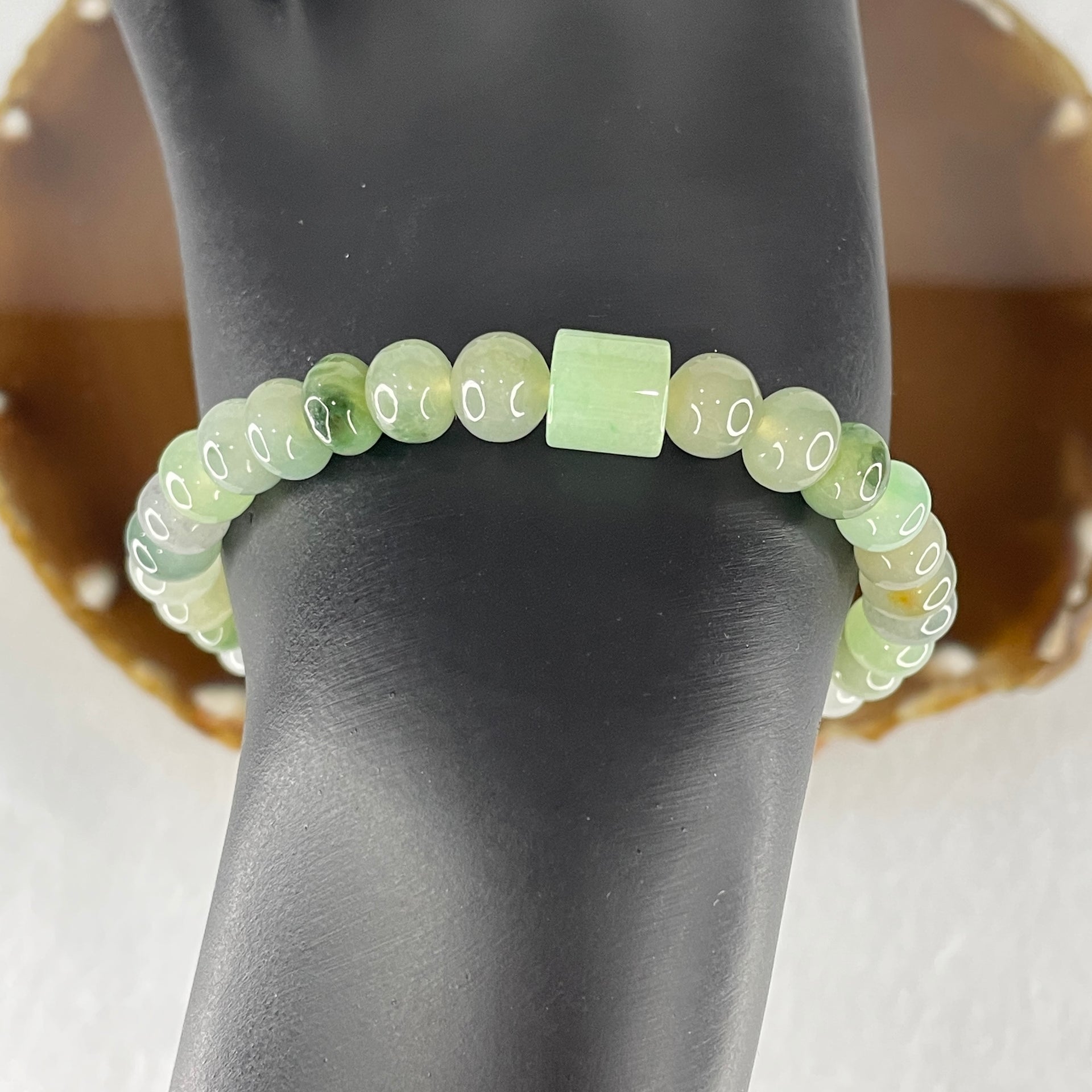 Natural Type A Muti Green Jadeite Donut with Lulutong Charm Bracelet 18.94g 15cm 7.6mm 33 Beads - 8.2 by 8.4mm Lulutong - Huangs Jadeite and Jewelry Pte Ltd