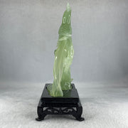Natural Green Serpentine Phoenix Birds on Tree with Wooden Stand Display 366.6g 139.0 by 198.0 by 75.0mm - Huangs Jadeite and Jewelry Pte Ltd